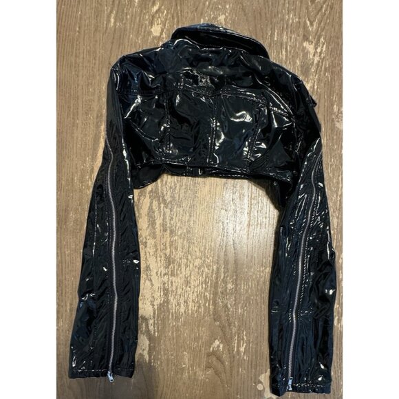 Hot & Delicious Zip Large Black Polyurethane Crop Biker Moto Jacket Wet Look - Picture 11 of 12